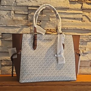 Michael Kors Tan and White Tote